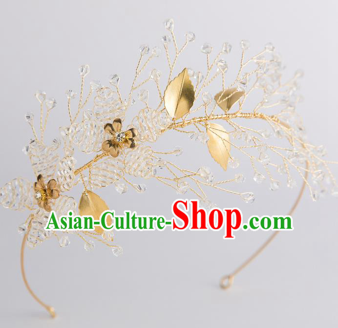 Handmade Classical Wedding Hair Accessories Bride Golden Leaf Hair Clasp Headwear for Women