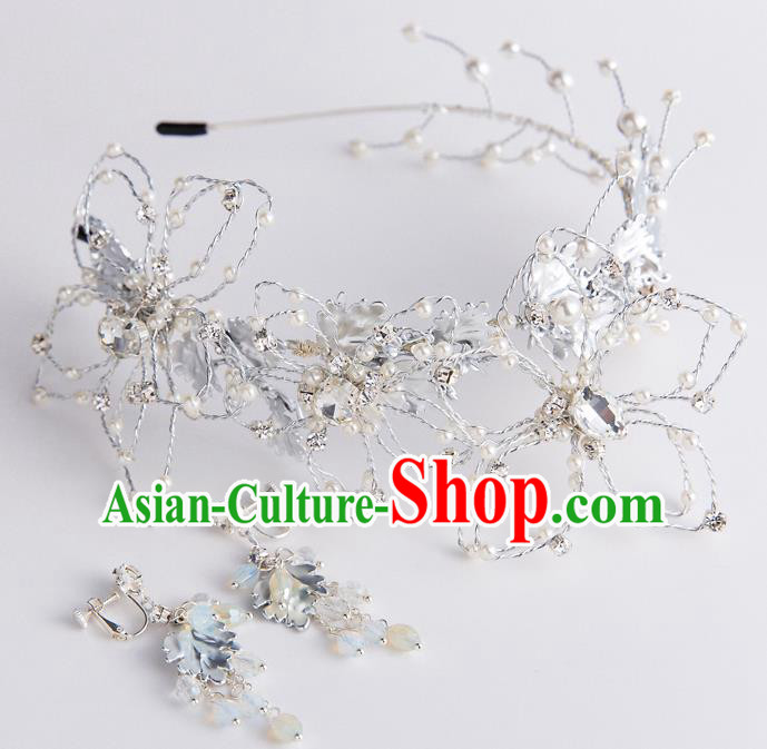 Handmade Classical Wedding Hair Accessories Bride Crystal Hair Clasp and Earrings Headwear for Women