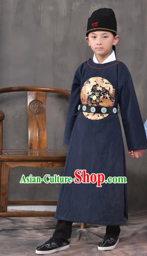 Traditional China Tang Dynasty Imperial Bodyguard Costume, Chinese Ancient Swordsman Navy Clothing for Kids