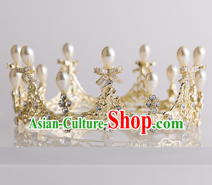 Handmade Classical Hair Accessories Baroque Bride Crystal Bowknot Royal Crown Headwear for Women