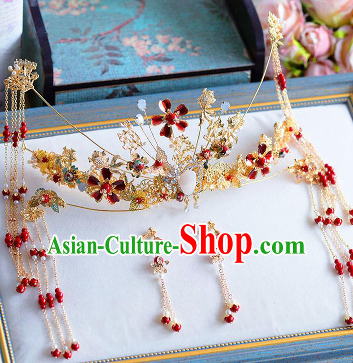 Chinese Handmade Classical Hair Accessories Xiuhe Suit Tassel Phoenix Coronet Hairpins Complete Set for Women