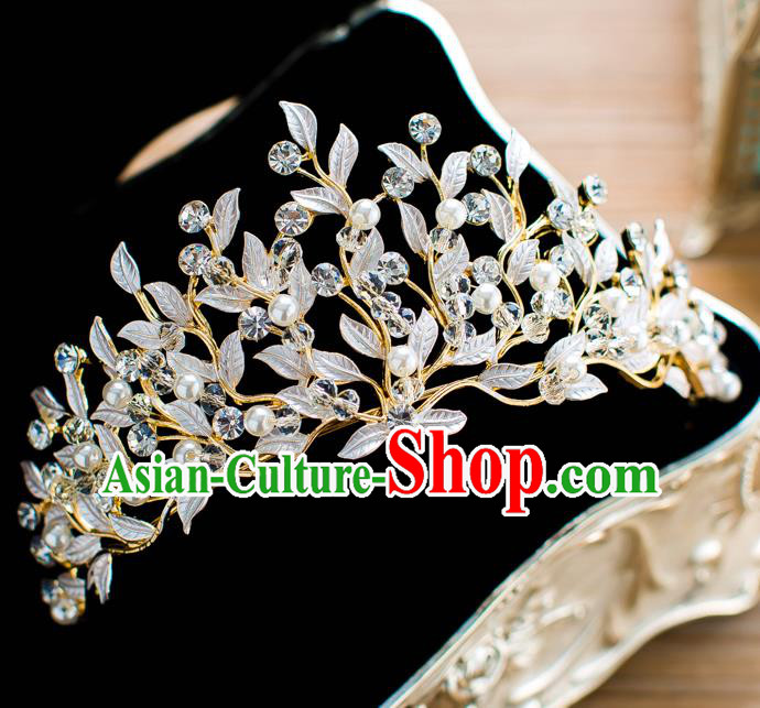 Handmade Classical Hair Accessories Baroque Bride Crystal Leaf Royal Crown Headwear for Women