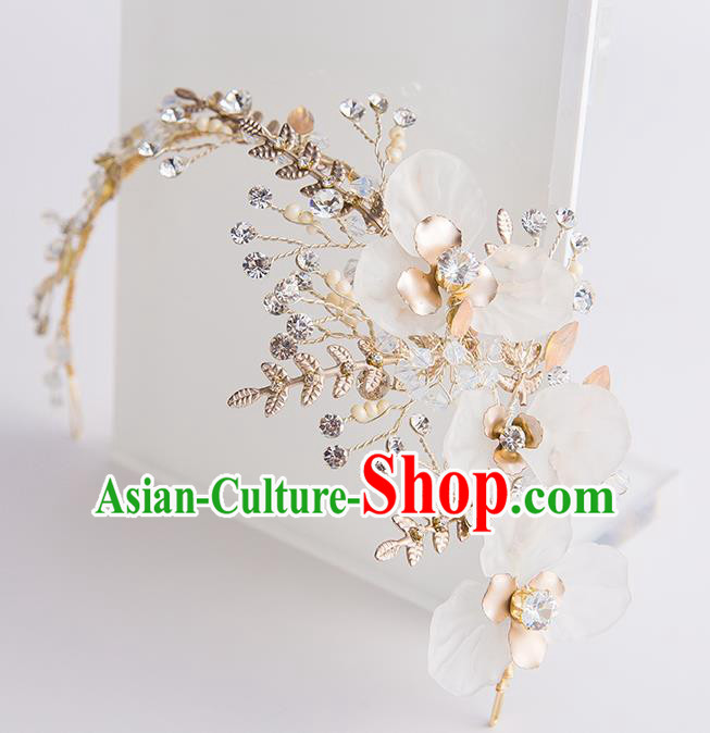 Handmade Classical Wedding Hair Accessories Bride Flowers Golden Hair Clasp Headwear for Women