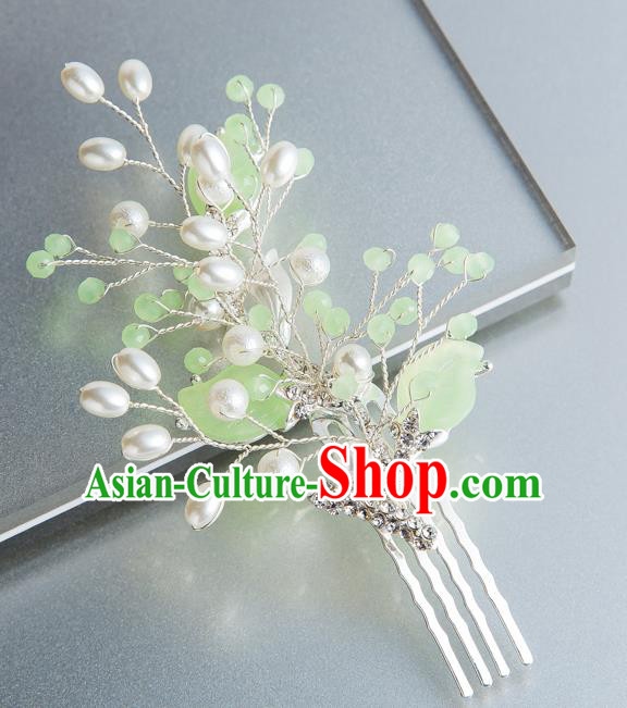 Handmade Classical Wedding Hair Accessories Bride Green Leaf Hairpins Pearls Hair Combs for Women