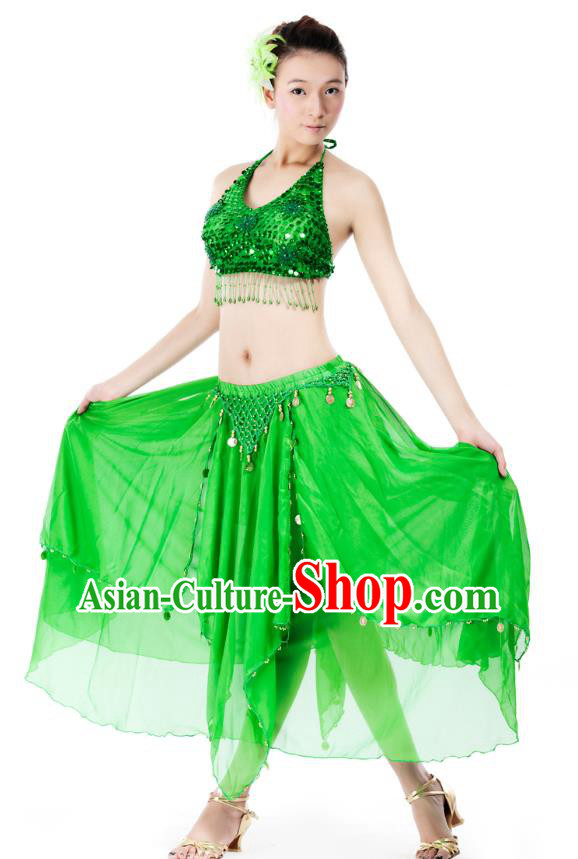 Indian Bollywood Belly Dance Green Tassel Dress Clothing Asian India Oriental Dance Costume for Women