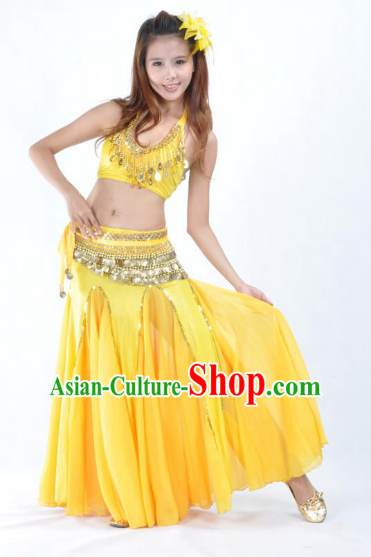 Traditional Indian Bollywood Belly Dance Yellow Dress Asian India Oriental Dance Costume for Women