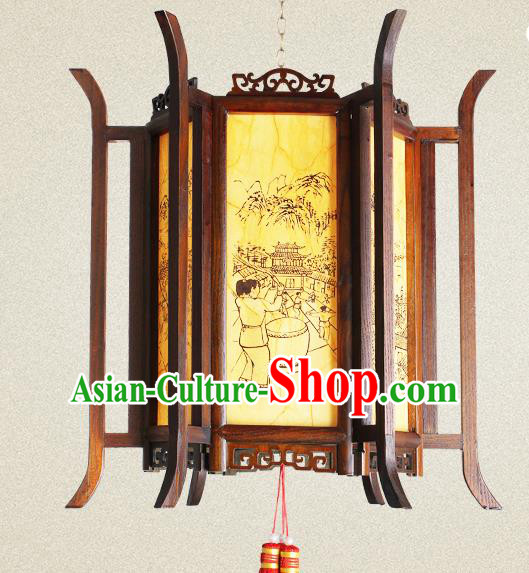 Traditional Chinese Painted Wood Palace Lanterns Handmade Hanging Lantern Ancient Ceiling Lamp