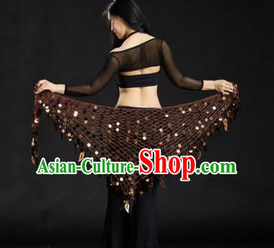 Indian Belly Dance Brown Sequin Waist Scarf Waistband India Raks Sharki Belts for Women