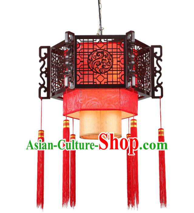 Traditional Chinese Wood Carving Hanging Palace Lanterns Handmade Wedding Lantern Ancient Ceiling Lamp