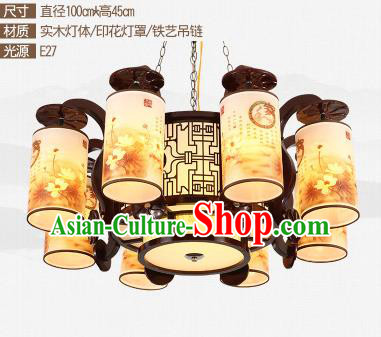 Traditional Chinese Printing Eight-lights Ceiling Palace Lanterns Handmade Wood Lantern Ancient Lamp