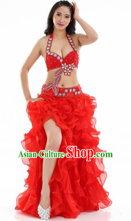 Indian National Belly Dance Red Dress India Bollywood Oriental Dance Costume for Women