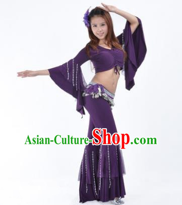 Indian National Belly Dance Mandarin Sleeve Clothing India Oriental Dance Purple Costume for Women