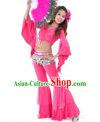 Indian National Belly Dance Mandarin Sleeve Clothing India Oriental Dance Rosy Costume for Women