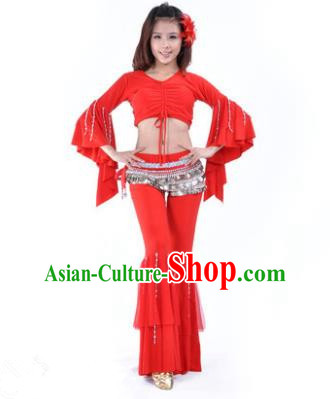 Indian National Belly Dance Mandarin Sleeve Clothing India Oriental Dance Red Costume for Women