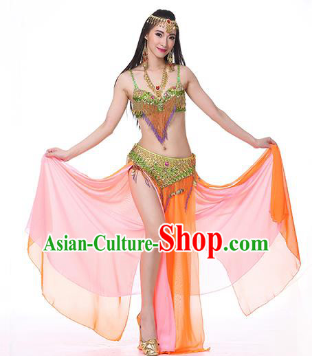 Indian National Belly Dance Clothing India Oriental Dance Sexy Orange Dress for Women