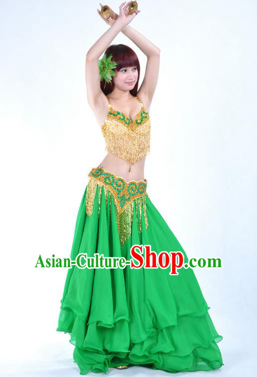 Traditional Indian National Belly Dance Green Dress India Bollywood Oriental Dance Costume for Women