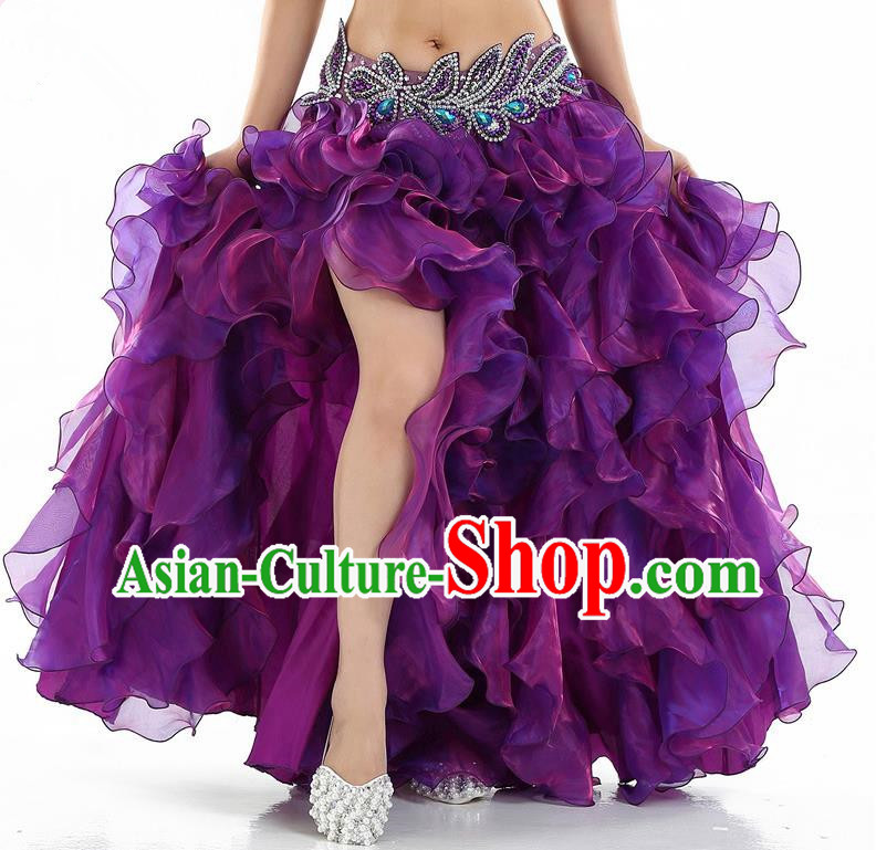Traditional Indian National Belly Dance Purple Bubble Split Skirt India Bollywood Oriental Dance Costume for Women