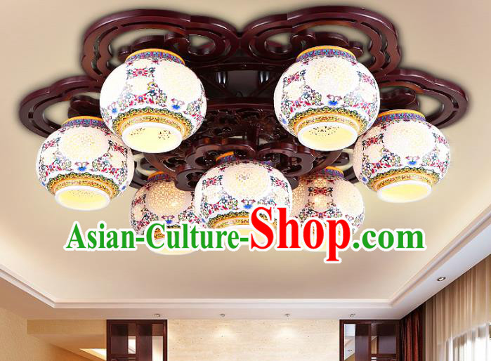 Traditional Chinese Porcelain Ceiling Palace Lanterns Handmade Seven-Lights Lantern Ancient Lamp
