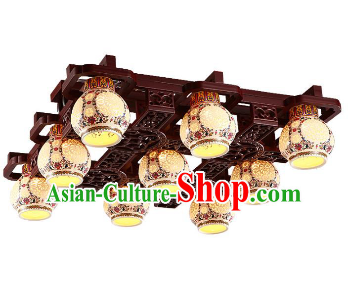 Traditional Chinese Porcelain Ceiling Palace Lanterns Handmade Nine-pieces Lantern Ancient Lamp