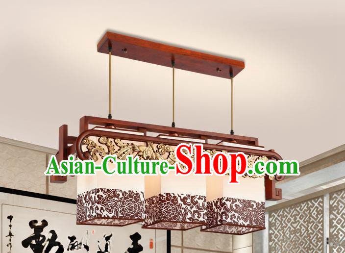 Traditional Chinese Carving Phoenix Palace Ceiling Lanterns Handmade Three-Lights Hanging Lantern Ancient Lamp