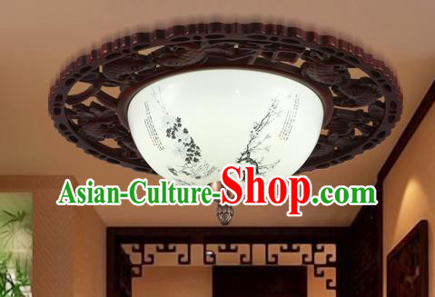Traditional Chinese Handmade Ceramics Lantern Asian Wood Painting Plum Blossom Ceiling Lanterns Ancient Lantern