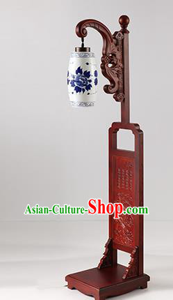 China Handmade Painting Peony Ceramics Floor Lantern Ancient Wood Lanterns Traditional Lamp