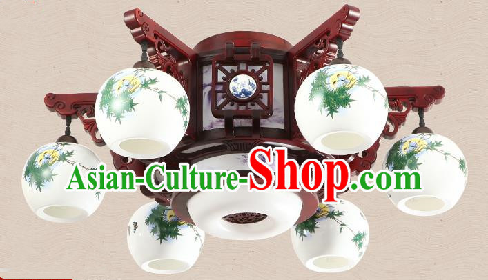 Traditional Chinese Handmade Six-Lights Lantern Painting Bamboo Leaf Lantern Ancient Palace Ceiling Lanterns