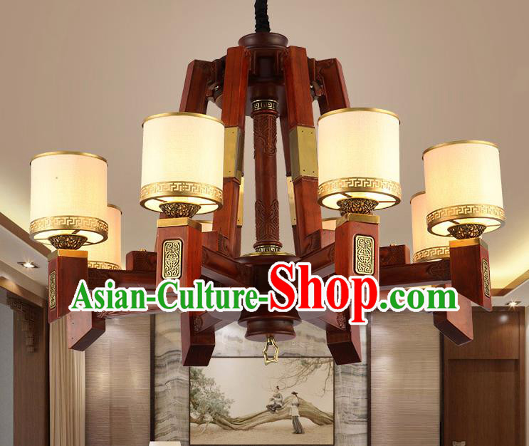 Traditional Chinese Handmade Lantern Eight-Lights Wood Palace Lantern Ancient Ceiling Lanterns