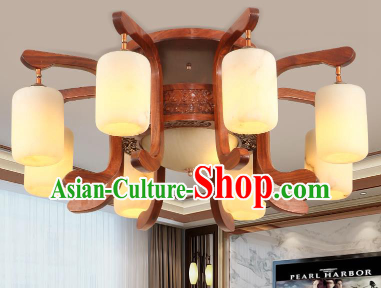 Traditional Chinese Handmade Marble Ceiling Lantern Wood Carving Nine-Pieces Palace Lanterns Ancient Lamp