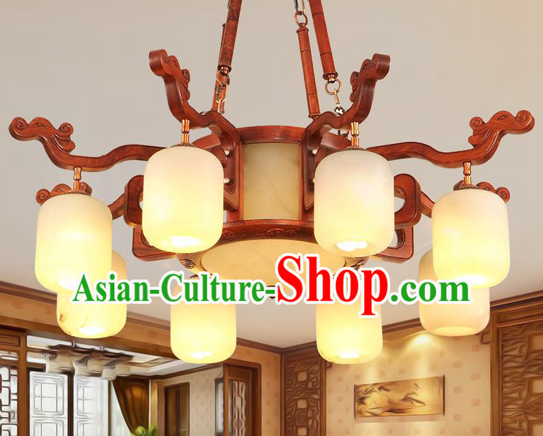 Traditional Chinese Handmade Marble Ceiling Lantern Wood Eight-Pieces Palace Lanterns Ancient Lamp