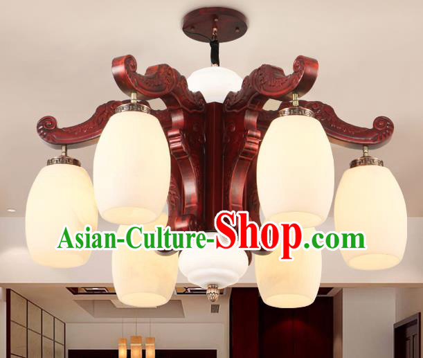 Traditional Chinese Handmade Marble Ceiling Lantern Six-Pieces Palace Lanterns Ancient Wood Lamp