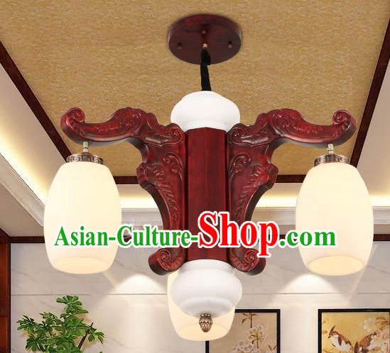 Traditional Chinese Handmade Marble Ceiling Lantern Three-Pieces Palace Lanterns Ancient Wood Lamp