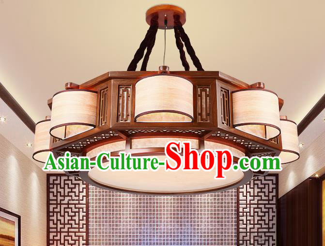 Traditional Chinese Handmade Palace Lantern Wood Eight-Lights Ceiling Lanterns Ancient Lamp