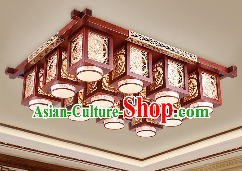 Traditional Chinese Handmade Palace Lantern Wood Carving Plum Blossom Twelve-Lights Ceiling Lanterns Ancient Lamp