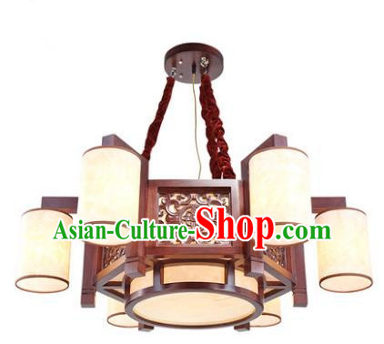 Traditional Chinese Handmade Palace Lantern Six-Lights Lanterns Ancient Wood Hanging Lamp