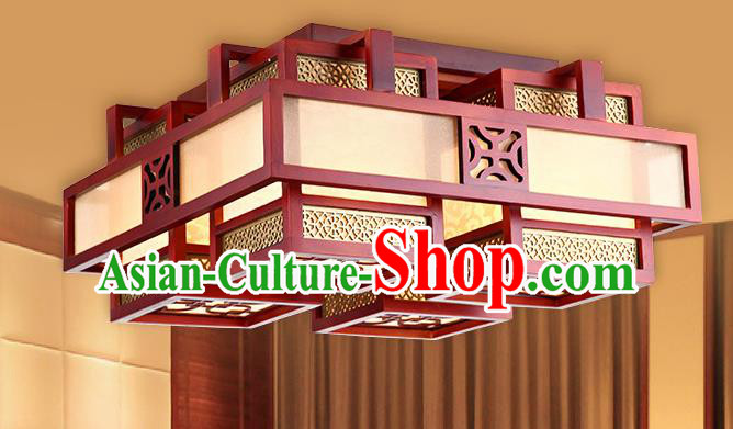 Traditional Chinese Handmade Squre Wood Palace Lantern Four-Lights Ceiling Lanterns Ancient Lamp