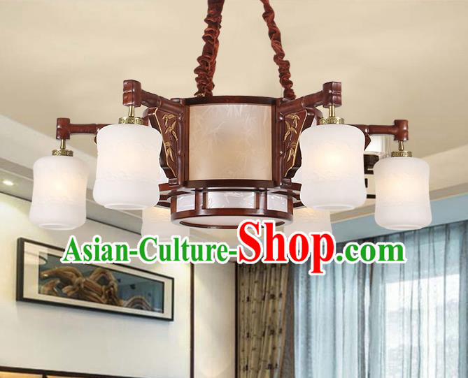 Traditional Chinese Wood Palace Lantern Handmade Six-Lights Ceiling Lanterns Ancient Lamp