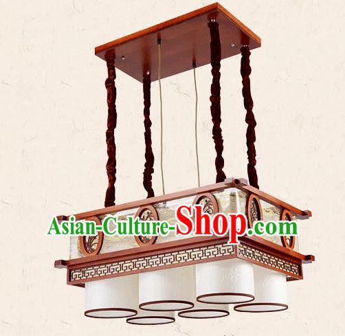 Traditional Chinese Wood Palace Lantern Handmade Carving Orchid Six-Lights Ceiling Lanterns Ancient Lamp