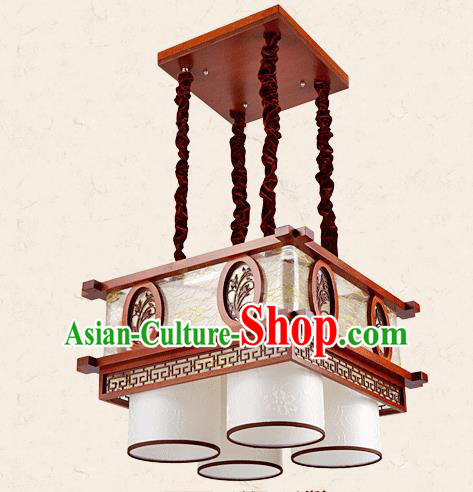 Traditional Chinese Wood Palace Lantern Handmade Carving Orchid Four-Lights Ceiling Lanterns Ancient Lamp