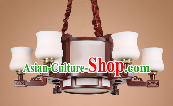 Traditional Chinese Six-Lights Palace Lantern Handmade Wood Ceiling Lanterns Ancient Lamp