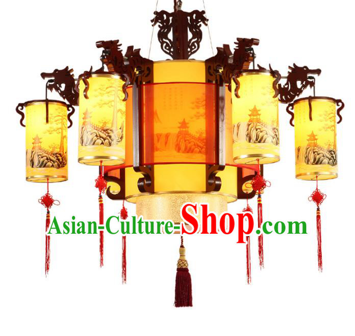 Traditional Chinese Landscape Painting Palace Lantern Handmade Ceiling Lanterns Ancient Lamp