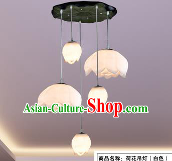 Top Grade Handmade Five-Lights Lotus Hanging Lanterns Traditional Chinese Ceiling Palace Lantern Ancient Lanterns