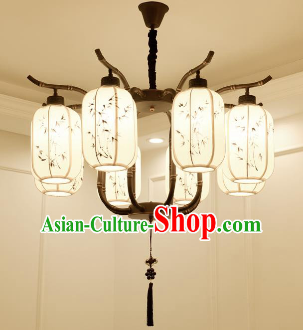 China Handmade Eight-Lights Ceiling Lanterns Traditional Chinese Painted Bamboo Palace Lantern Ancient Lanterns