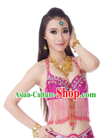 Indian National Belly Dance Tassel Rosy Brassiere Bollywood Oriental Dance Costume for Women