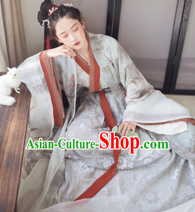 Chinese Ancient Jin Dynasty Princess Costume Complete Set Embroidered Hanfu Dress for Women