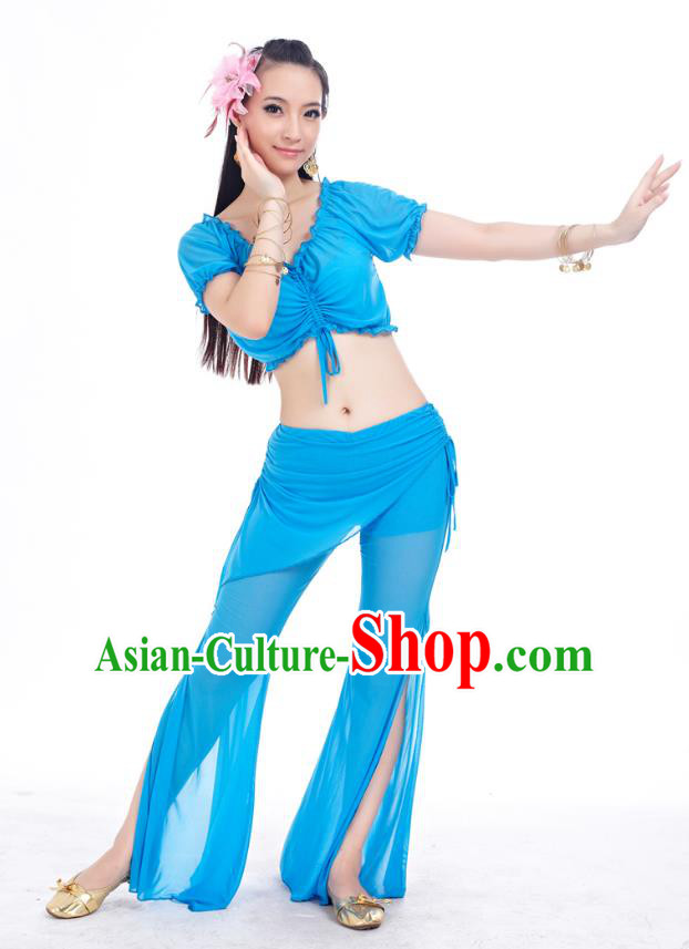 Indian Traditional Belly Dance Blue Costume India Oriental Dance Clothing for Women