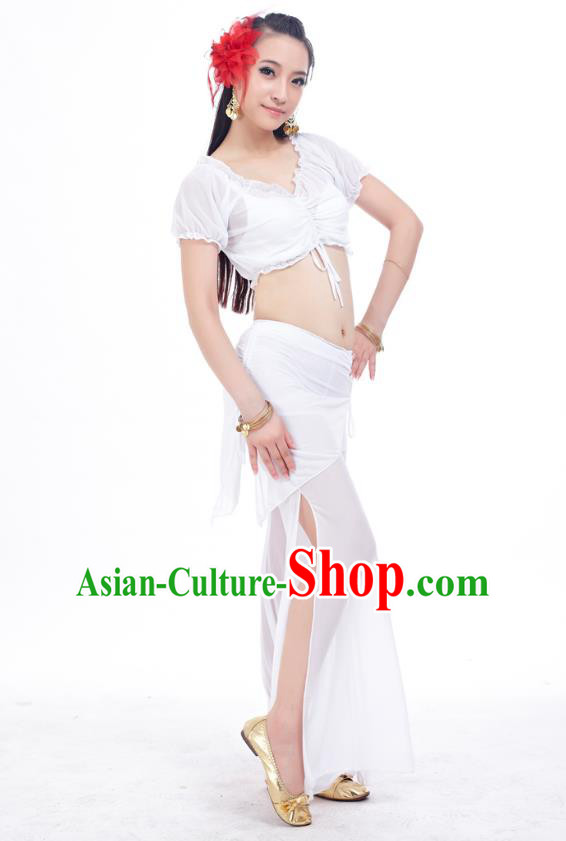 Indian Traditional Belly Dance White Costume India Oriental Dance Clothing for Women
