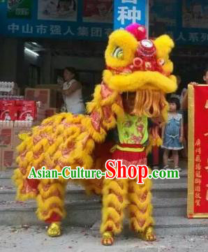 Chinese Traditional Parade Yellow Wool Lion Head Professional Lion Dance Costumes Complete Set