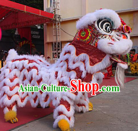 Chinese Traditional Parade White Wool Lion Head Professional Lion Dance Costumes Complete Set