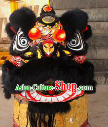 Chinese Traditional Parade Black Wool Lion Head Professional Lion Dance Costumes Complete Set